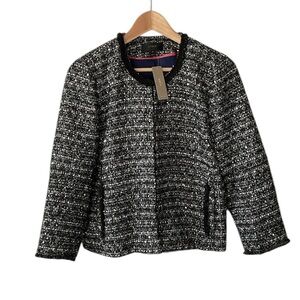 NWT J. Crew Sequined Metallic Black Boucle Tweed Jacket, size 8 petite